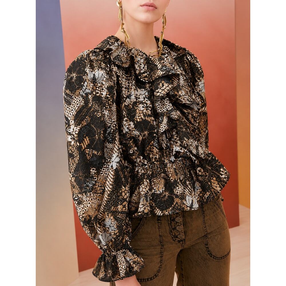NWT Ulla Johnson Kalila Bronze Ruffle Peplum Cotton Blouse Size 6 - Picture 5 of 10